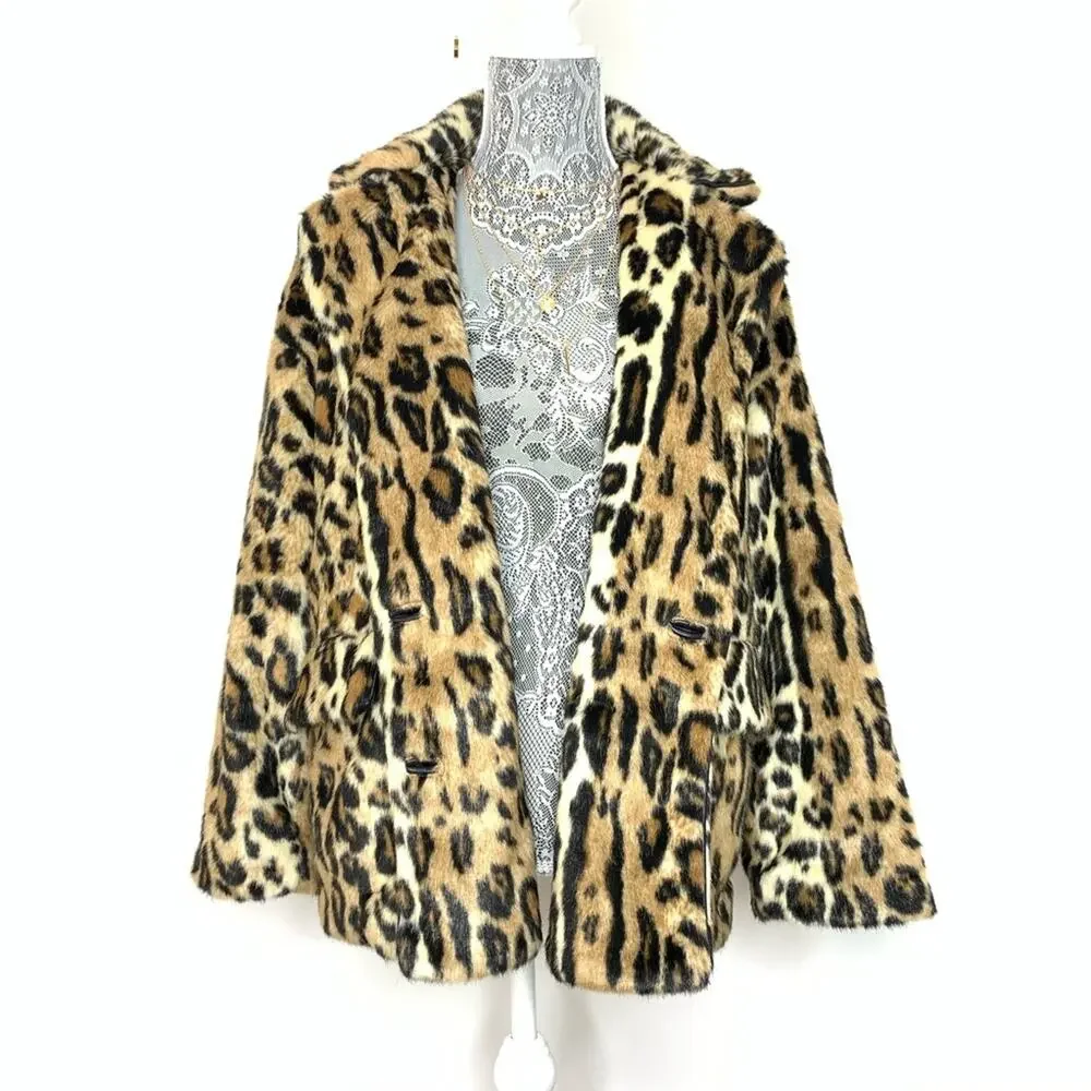FREE PEOPLE Womens Leopard Print Faux Fur Kate Oversized Jacket Coat Size XS